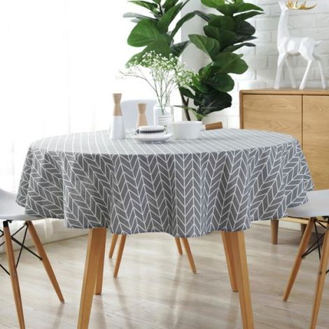 150CM Nappe de Table Ronde Colorée Tissu Nordique Polyester Coton Linge Ménage Jardin à Manger Vaisselle Plaine Cuisine Gris (1/3)