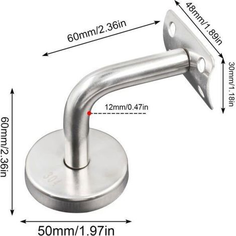 Support Main Courante - Acier Inoxydable 304 - Pour Rampe Escalier Bois ou Métal - 60 x 60 mm - Diamètre 50 mm - 4 Pièces (1/4)
