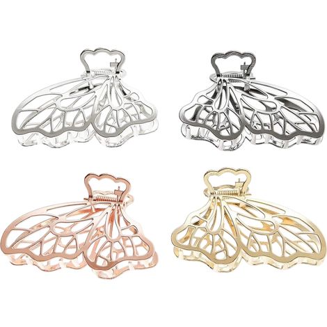 Pince À Cheveux Métallique - Pince À Crabe En Alliage De Zinc - Pour Cheveux Épais Ou Fins - 4 Pièces (Rose Or Argent Noir Or) (1/5)