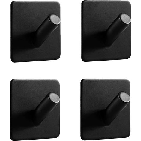 Gancho Adhesivo de 4 Piezas, Gancho Adhesivo de Pared de Baño de Acero Inoxidable, Gancho para Toallas de Cocina, Gancho Autoadhesivo Adhesivo, para Cocina, Sala de Estar y Oficina, Negro (1/5)