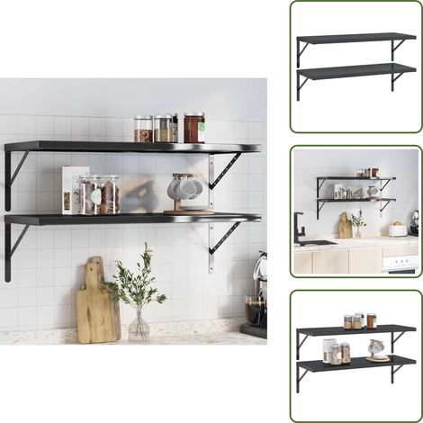 The Living Store Wandregale 2 Stk. 100x40 cm Schwarz Edelstahl - Wandregale (1/5)