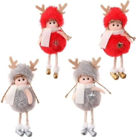 4pc Rouge et Gris 16 x 6 cm, Decoration Noel Peluche Angel à Suspendre Cheminee Decorative Renne Bois Sapin de Noël Décoré Extérieu (1/4)