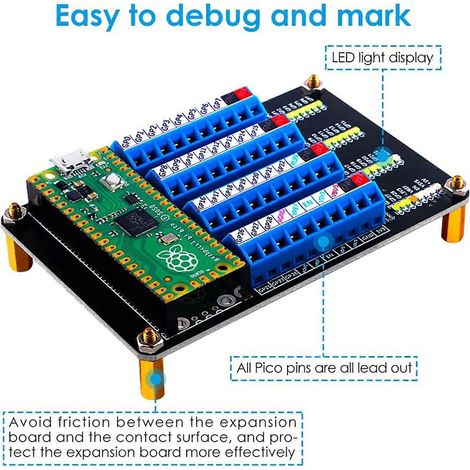 Carte d'extension avec LED d'état GPIO et bornier à vis pour Raspberry Pi Pico (1/4)