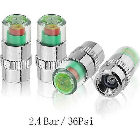 YCCPAUTO Lot de 4 bouchons de valve de diagnostic et d'avertissement pour pneus de voiture et moto (2,0/2,2/2,4 bar, 30/32/36 PSI) (1/4)