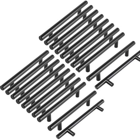 20 schwarze Möbelgriffe, schwarze Küchenschrankgriffe, schwarze T-Griffe, schwarze Schubladengriffe, 128 mm Lochabstand (1/5)