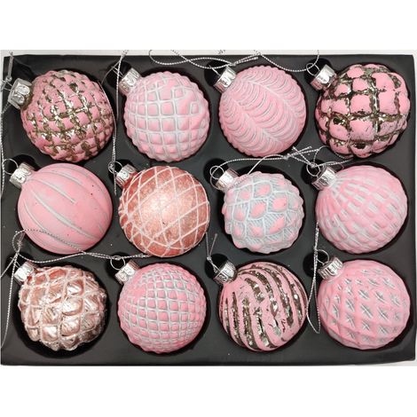 Glas-Weihnachtsbaumkugeln rosa 12er-Set 6cm Christbaumschmuck Weihnachtsdeko (1/3)