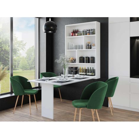 Mondrian - table murale rabattable avec rangements - 4 personnes - blanc