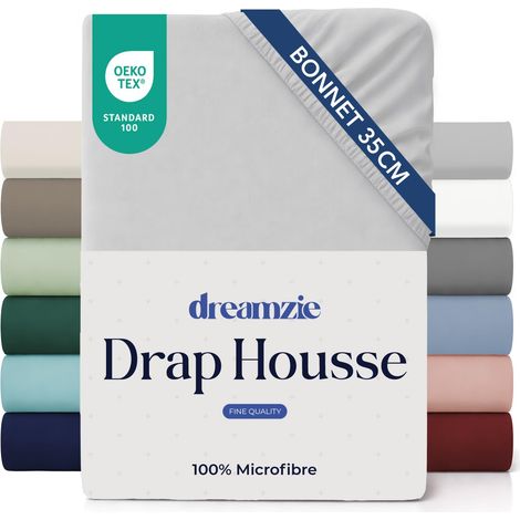 Drap Housse 180x200cm Gris Grand Bonnet 35cm (1/5)