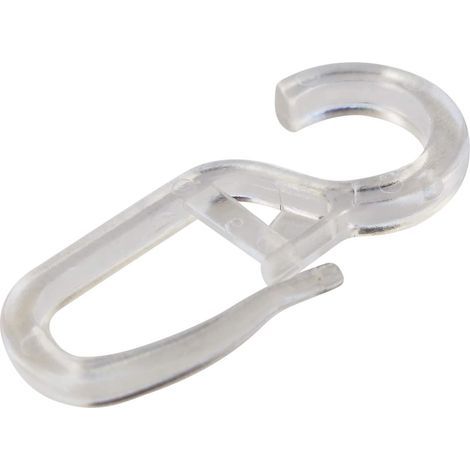 Lot de 100 - Crochet à rideau - Œillet 10 mm - Plastique transparent - Fixation par clip pour anneaux - Usage intérieur - Transparent - 35x10 mm (1/5)