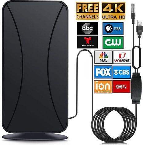 Antenne TV Intérieure Extérieure, 480 km Antenne HDTV Numérique Puissante avec Intelligente Amplificateur de Signal (1/5)