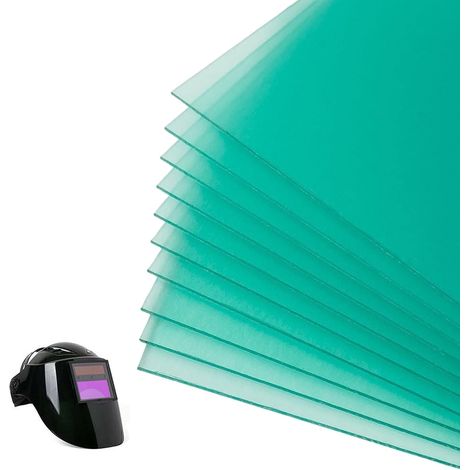 Paquete de 10 pantallas externas de repuesto para cascos de soldadura, placa protectora transparente de repuesto, placa protectora de policarbonato transparente para casco de soldadura (110 x 90 (1/4)