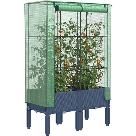 Hochbeet mit Gewächshaus-Aufsatz Rattan-Optik 80x40x140 cm