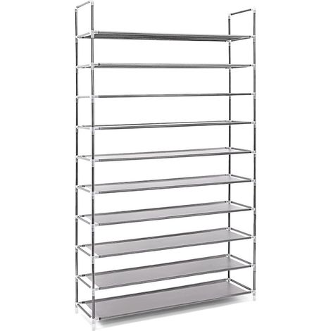 Étagère à chaussures pour 50 paires meuble range-souliers 10 étages compartiments rangement couloir cave 175,5 cm gris (1/5)