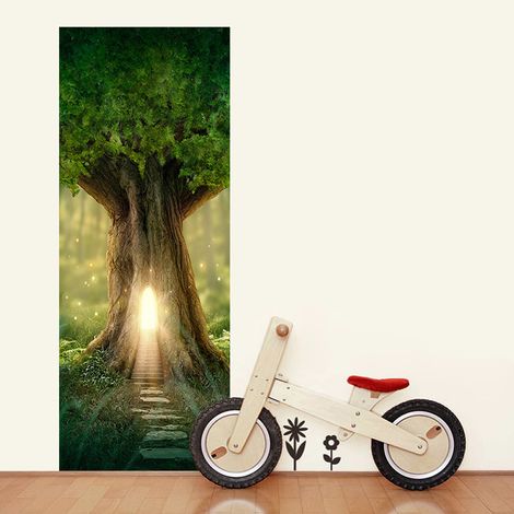 Autocollant de porte effet 3D grand trou d'arbre (77x200cm), autocollant mural intérieur en PVC, utilisé pour décorer le mur du salon cuisine chambre salle de bain papier peint