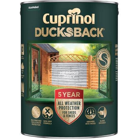 Cuprinol 5701422 Ducksback 5 Year Waterproof for Sheds & Fences Herring Grey 5L