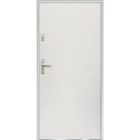 Vente-Unique – Porte d'entrée acier pleine 207 x 100 cm blanc – épaisseur 55 mm – poussant droit – 2 points de verrouillage – isolation acoustique 29 dB
