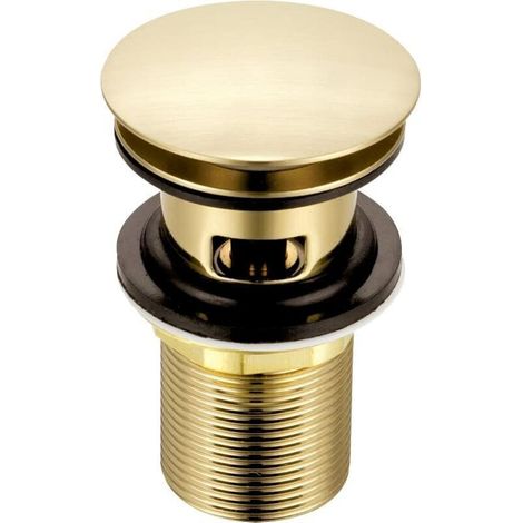 Brushed, gold-colored slotted basin plug, pop-up mushroom drain made of brass for bathroom basins with overflow – standard BSP connection (1/2)