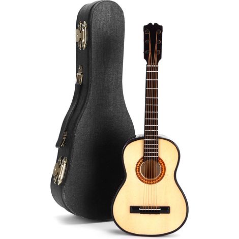 Guitare classique miniature en bois avec support, ornement d'instrument de musique, cadeau (1/5)