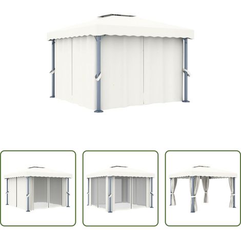 vidaXL Pavillon mit Vorhang - Pavillon mit Vorhang 3x3 m Cremeweiß Aluminium (1/5)