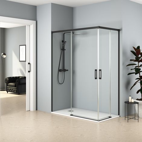 BATHME NIXON Mampara Ducha Cuadrada 2Fijos+2Correderas Negro - Medida: 90x90 cms - ref: YA15090100+YA14090100 (1/2)