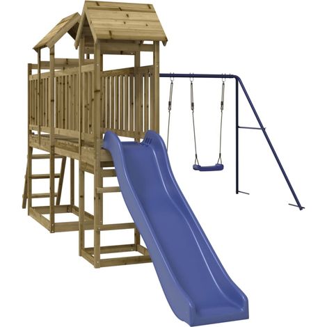Aire de jeux d'extérieur balançoires toboggan portiques robuste jeux jardin 313 x 525 x 214 cm bois de pin imprégné (1/5)