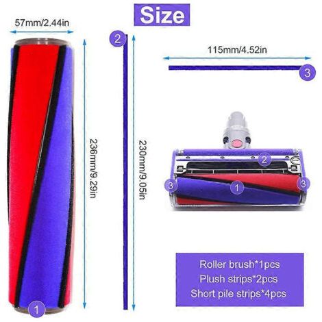 NALOOKAMIC Brosse de rechange pour aspirateurs Dyson V6, V7, V8, V10 et V11, rouleau souple, avec 6 bandes de feutre, pour le nettoyage. (1/4)