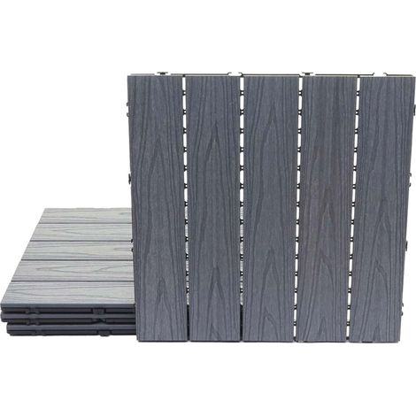 Dalles de sol wpc clipsables effet bois 3d gris 50x50 cm lot de 4 1 m² pour balcon et terrasse 040011109