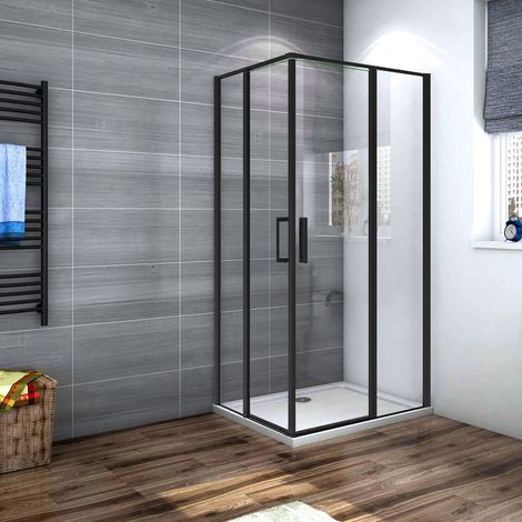 Océan Cabine De Douche 90x90x185cm Profilé Noir Mat Verre Anticalcaire Porte De Douche Pivotante Installation En Angle (1/5)