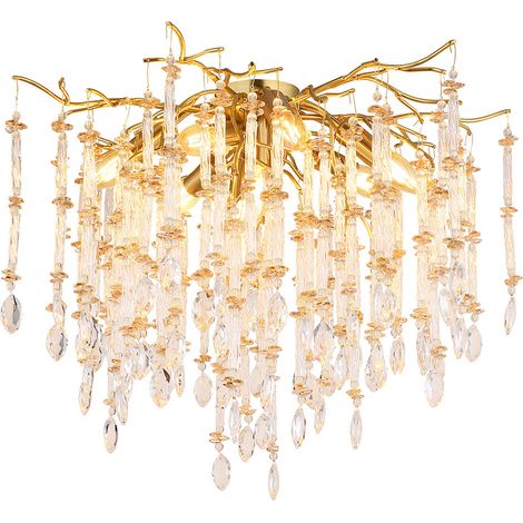 Lampada da soffitto per soggiorno, lampadario a sospensione color oro con cristalli di vetro, altezza 48 cm (1/4)