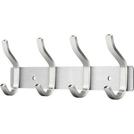 Wall-Mounted Coat Rack with 4 Hooks, Stainless Steel Wall-Mounted Coat Hooks for Towels (Silver, 4 Hooks)