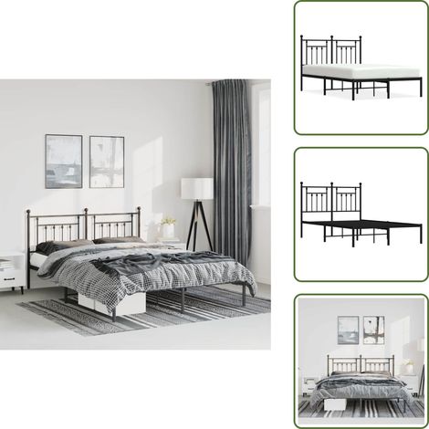 Bettgestell mit Kopfteil Metall Schwarz 135x190 cm - Metallbettfundament - Doppelbett Gestell - Boxspringrahmen - Schwarzes Bettgestell - Bettrahmen Schwarz (1/5)