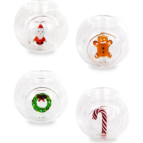 WD LifeStyle Porta Tealight in Vetro con Soggetto Ass. di Natale 1 Pz