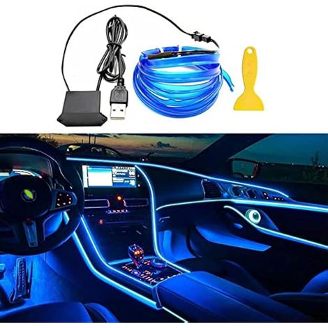 Fil lumineux néon pour intérieur de voiture avec outil de commande USB, bleu/vert/bleu glacier/orange/rose/violet/rouge/blanc/jaune (1/3)
