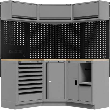 Sealey APMSBESTACK06W Superline PRO Black Edition Modular Corner Storage System with Rubber Wood Worktop 1.54m