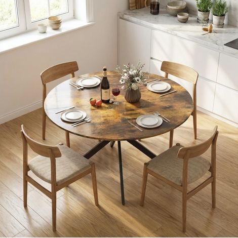 Mesa comedor redonda 4 personas madera marrón rústico OKMYHOME (1/5)