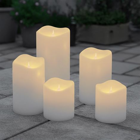 LED Echtwachskerze warm weiß mit Timer 5er Set - 10 / 12,5 / 15 cm - Künstliche Kerzen batteriebetrieben mit Flacker Effekt