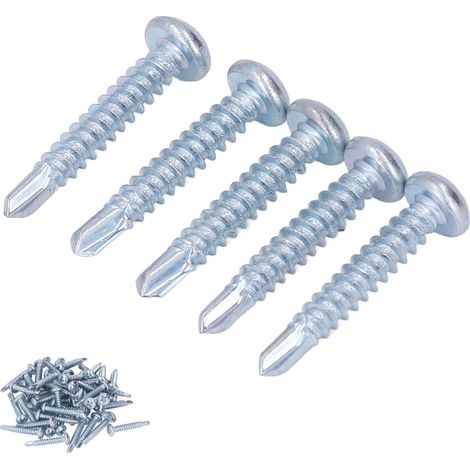 Lot de 50 vis à bois auto-perceuses tête ronde zinguées acier 4,2x25mm pour réparation meuble vis cruciformes (1/5)