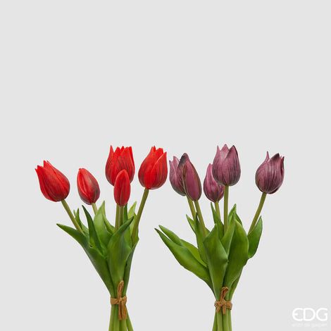 EDG BOUQUET TULIPANI OLIS ARTIFICIALE H26CM VIOLA O ROSSO ASSORTITO, CASA, ACCESSORI DECORATIVI, FIORI ARTIFICIALI (1/4)
