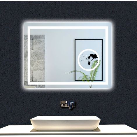 Ocean 120x70cm Miroir de salle de bain à LED, 3X loupe + Bluetooth + 3 couleurs + anti-buée, mural, rectangulaire (1/5)