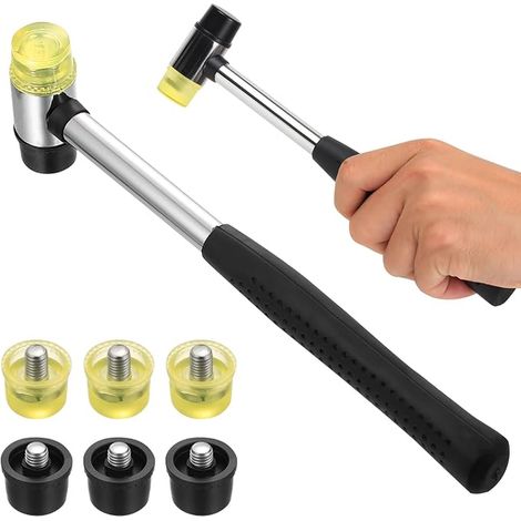 Rubber Hammer, 25mm Small Rubber Hammer, Nylon Double Head Non-Slip Hammers for Jewellery, Wood, DIY, Arts and Crafts, with 6 Interchangeable Hammer Heads (1/5)
