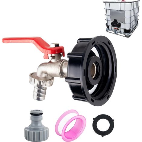 Robinet Cuve 1000l S60x6 Ibc Raccord Robinet Avec Raccord De Tuyau 1/2"Adaptateur De Réservoir En Alliage D'aluminium De Jardin Avec Adaptateur En Plastique Pour De Cuve (1/5)