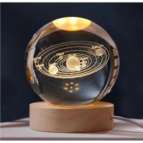 Veilleuses boule de cristal d'astronome planétaire plonger voyante de lune 3D, décor de chambre à coucher-système solaire (1/4)