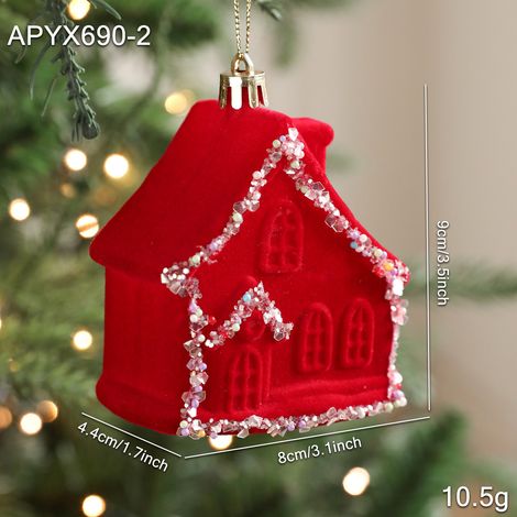 Décoration de Noël en velours rouge bordeaux - Pendentif maison unique (1/2)