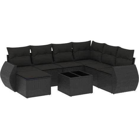 Set de sofás de jardín 8 piezas y cojines ratán sintético negro vidaXL (1/3)