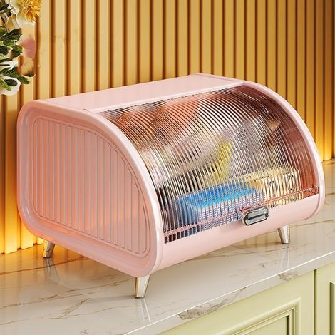 Grande boîte à pain pour plan de travail de cuisine, grande capacité, avec porte coulissante en acrylique, adaptée pour la maison et les coins de cuisine, rose