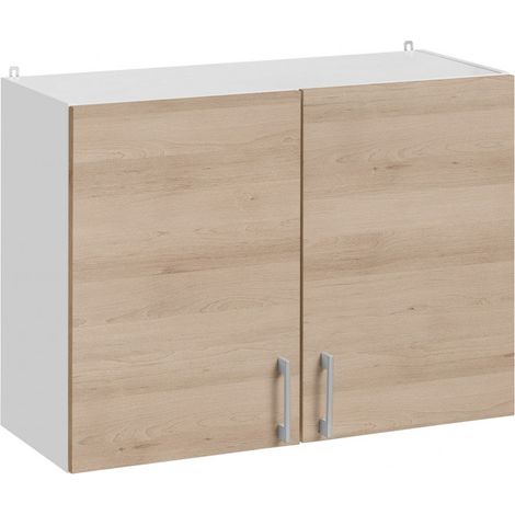 Cuisineandcie – Meuble haut de cuisine 2 portes – Chêne naturel – L 80 x H 60 x P 32 cm – Charnières réglables avec amortisseurs – Rangement vaisselle optimisé