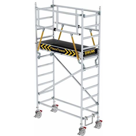 MUNK Rollgerüst FlexxTower SGX ergo mit klappbaren Dreieckauslegern und Schwenkfuß Plattformgröße 1,80x0,60m Arbeitshöhe 4,51m
