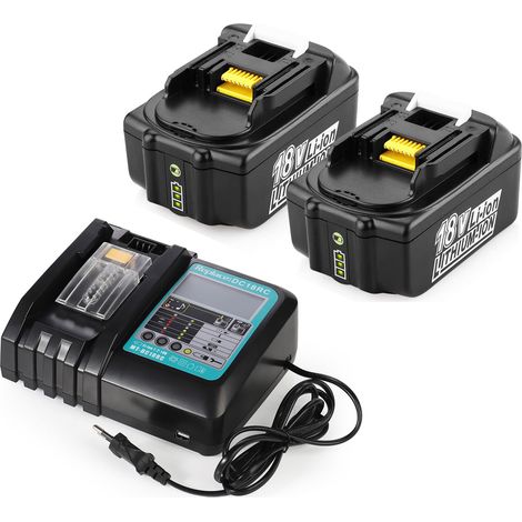 2 Stück 18V 4,0Ah Akku mit Ladegerät für Makita 18 Volt Ersatzakku BL1840B BL1860B BL1850B BL1850 BL1840 BL1860 BL1845 BL1835 BL1830B BL1815 LXT Li-ion Ersatz Akkus, Ersatz für Makita DC18RC DC18RA DC