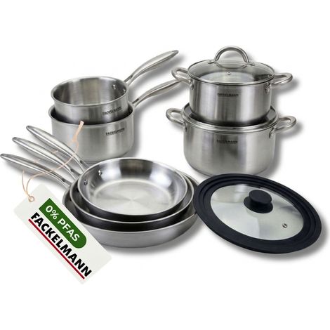 3 poêles à Frire 20 24 et 26 cm, Casseroles 1 et 18 cm, Faitouts 20 24 cm inox 18/10 Triply, Couvercle Fackelmann Vita3 (1/5)