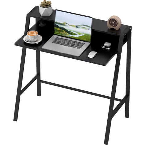 Moderner Computertisch mit Ablage und Kabelmanagement, schwarzer Metalltisch für Wohnzimmer, Schlafzimmer, Homeoffice, 84 x 45 x 85 cm